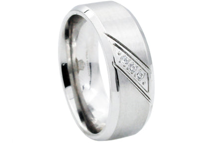 Mens Stainless Steel Band With Cubic Zirconia