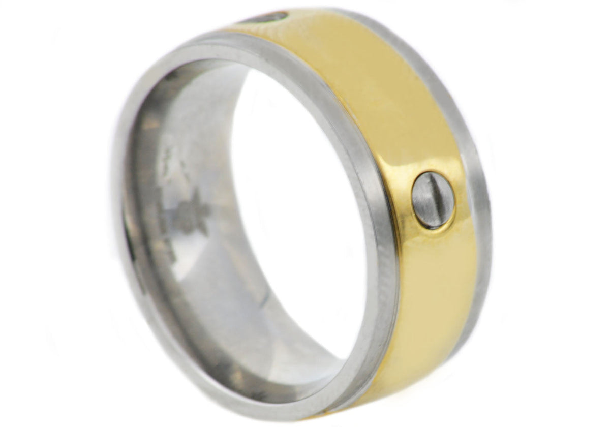 Mens Gold Stainless Steel Band With Screws