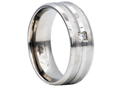 Mens Stainless Steel Band With Cubic Zirconia
