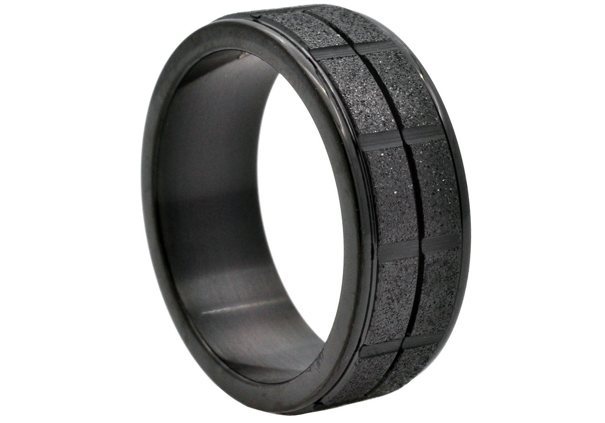 Mens Sandblasted Black Stainless Steel Band