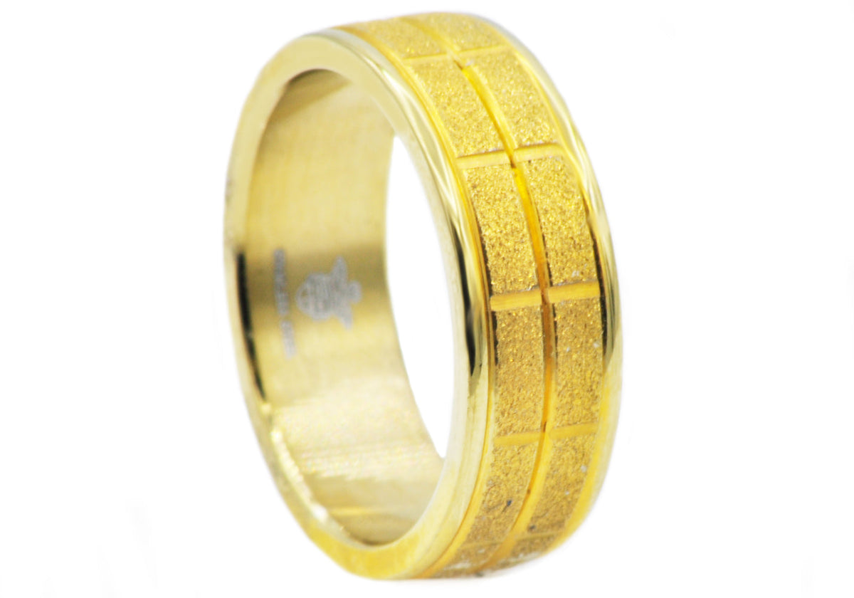 Mens Sandblasted Gold Stainless Steel Band Ring
