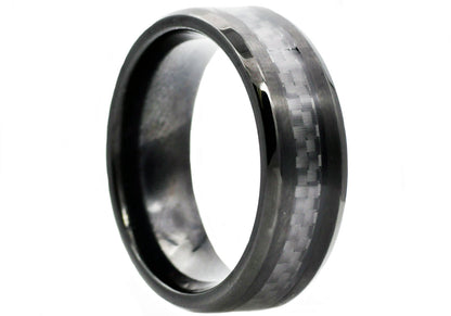 Mens Black Carbon Fiber And Black Stainless Steel 8mm Band Ring