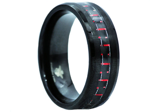 Mens Red Carbon Fiber and Black Stainless Steel Band