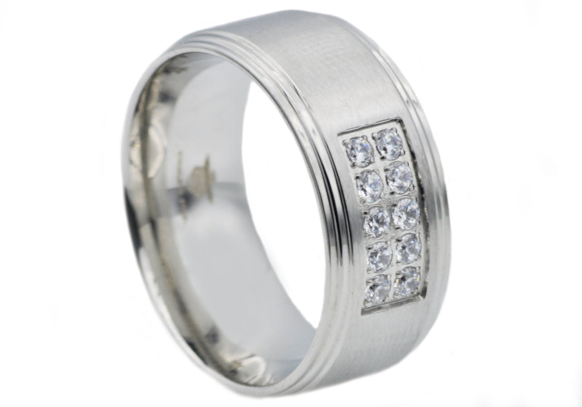 Mens Stainless Steel Band With Cubic Zirconia