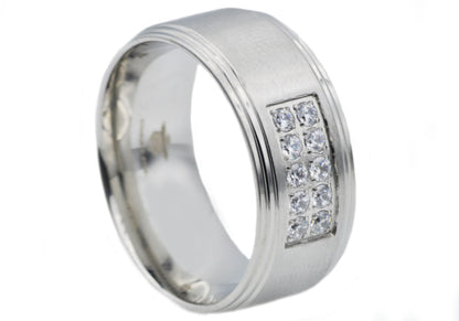 Mens Stainless Steel Band With Cubic Zirconia