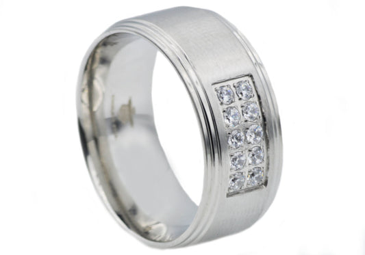 Mens Stainless Steel Band With Cubic Zirconia