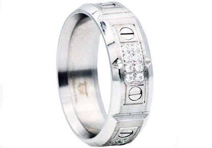 Mens Stainless Steel Band With Cubic Zirconia