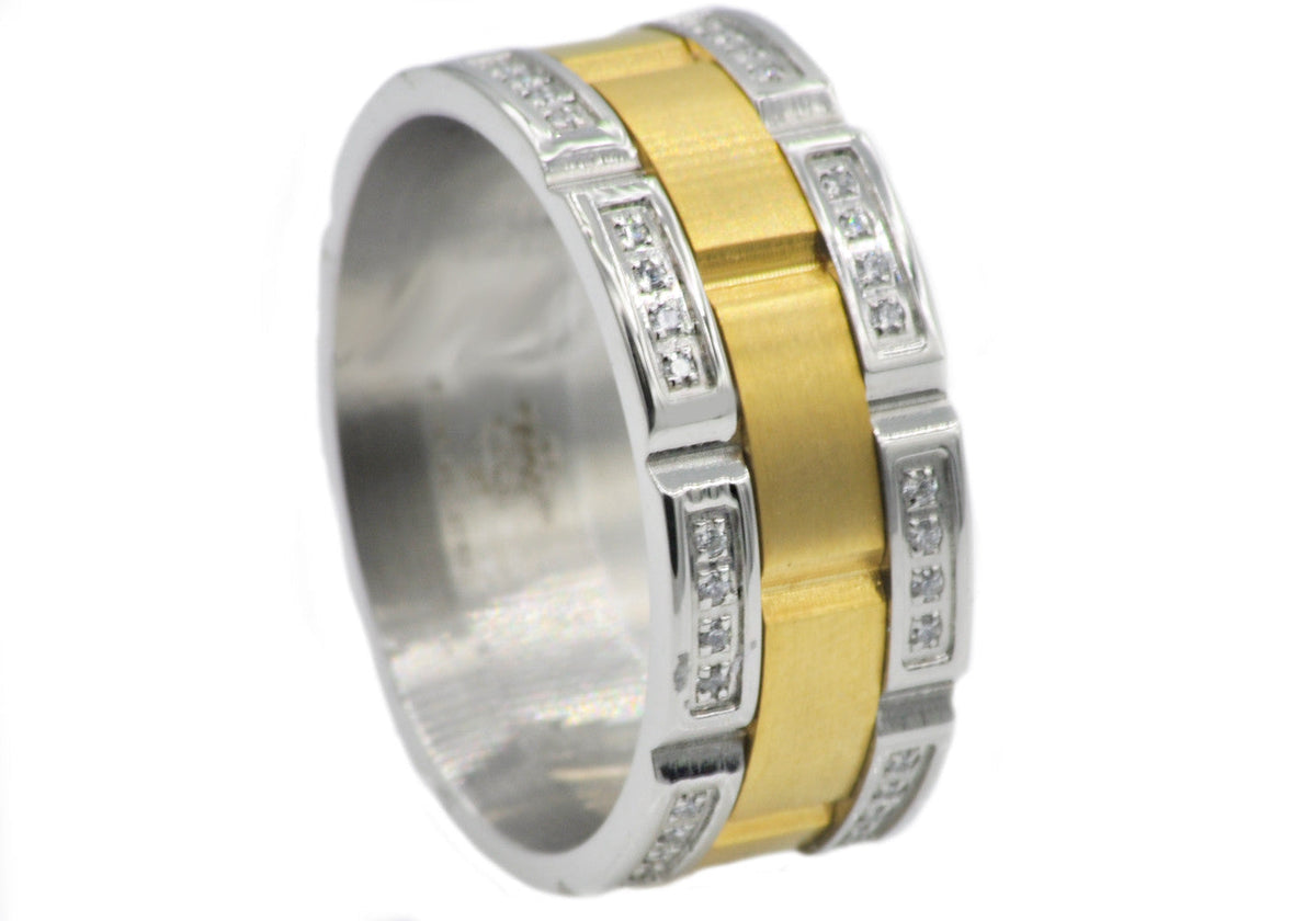 Mens Gold Stainless Steel Band With Cubic Zirconia