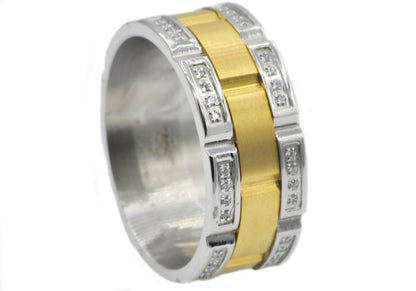 Mens Gold Stainless Steel Band With Cubic Zirconia