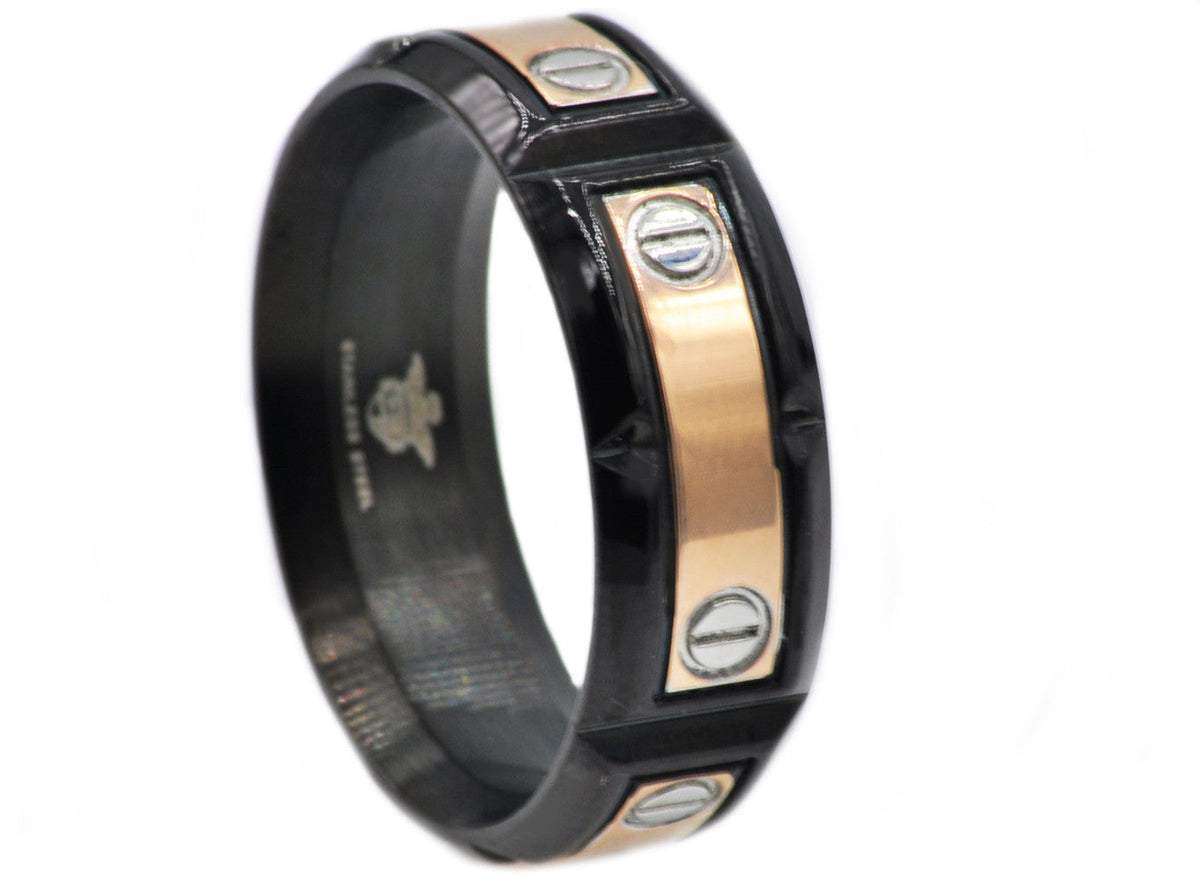 Mens Rose And Black Stainless Steel Band
