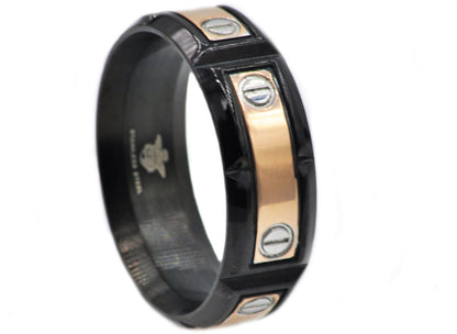 Mens Rose And Black Stainless Steel Band