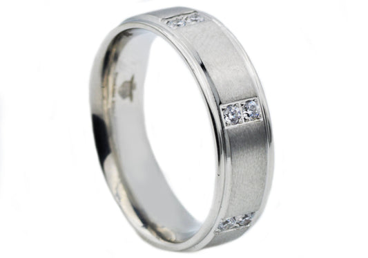 Mens Stainless Steel Band With Cubic Zirconia