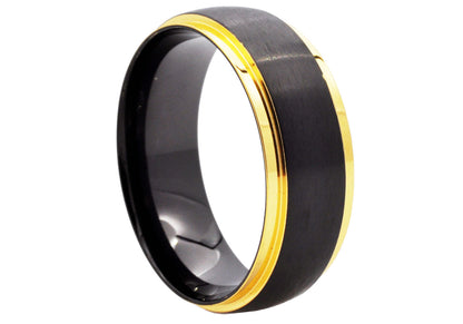 Mens Gold And Black Stainless Steel Band Ring