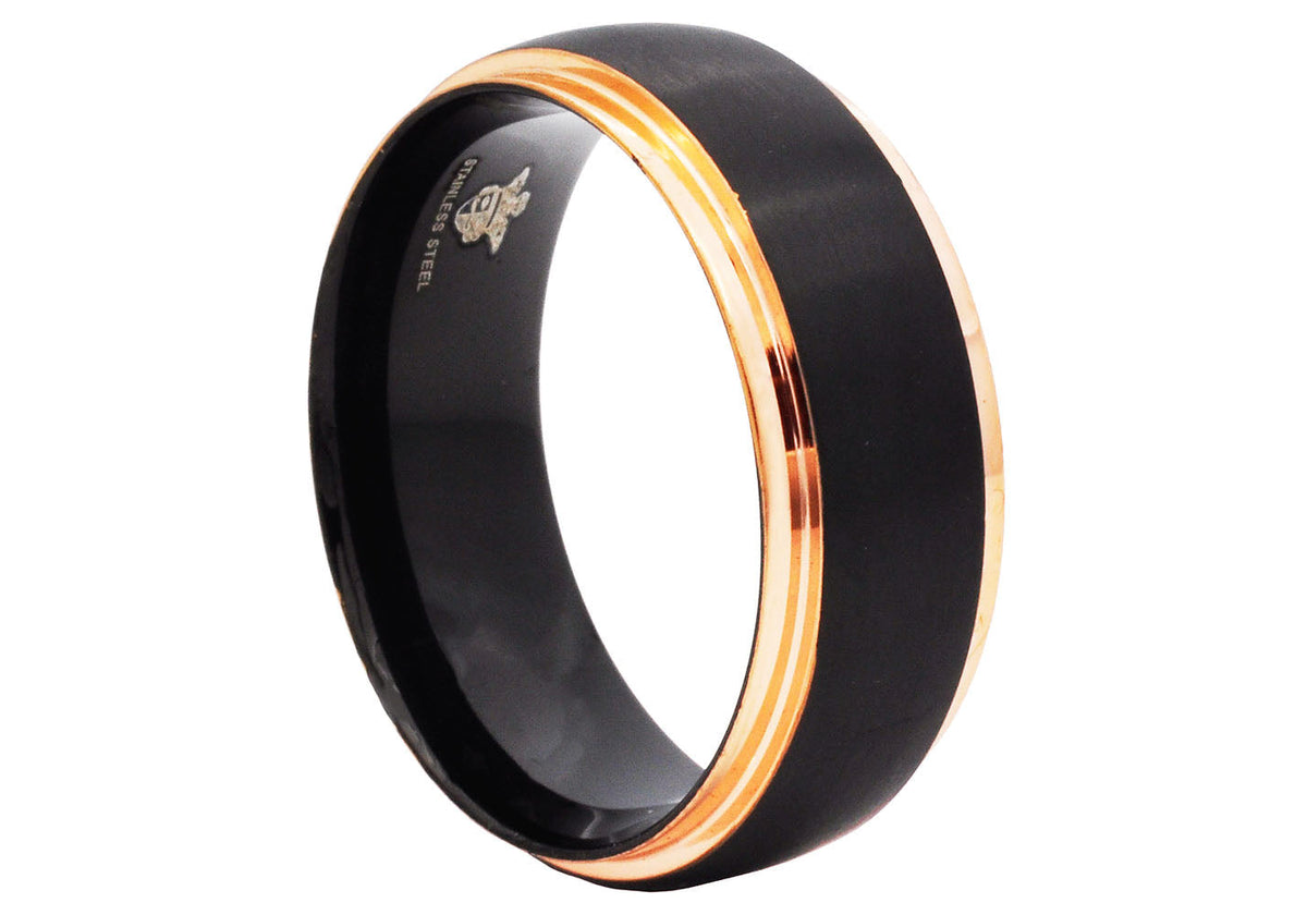 Mens Rose And Black Stainless Steel Band
