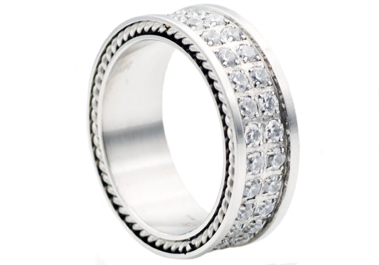 Mens Stainless Steel Band With Cubic Zirconia