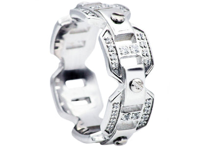 Mens Stainless Steel Band With Cubic Zirconia