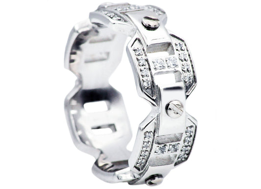 Mens Stainless Steel Band With Cubic Zirconia