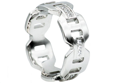 Mens Stainless Steel Band With Cubic Zirconia