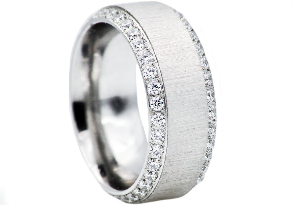 Mens Stainless Steel Band With Cubic Zirconia