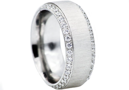 Mens Stainless Steel Band With Cubic Zirconia