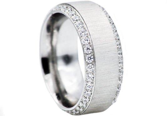 Mens Stainless Steel Band With Cubic Zirconia