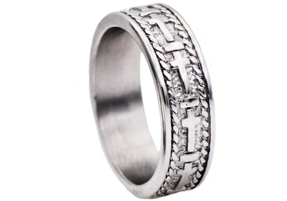 Mens Stainless Steel Cross Band