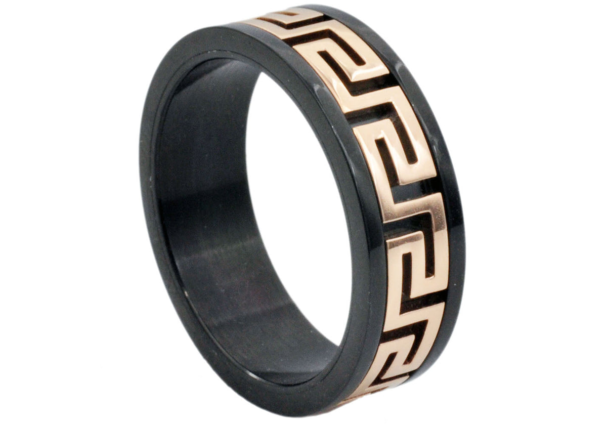 Mens Two Tone Black Stainless Steel Rose Band
