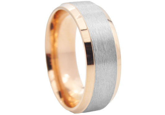 Mens Rose Plated Brushed Stainless Steel 8mm Band