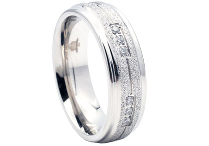 Mens Sandblasted Stainless Steel Band With Cubic Zirconia