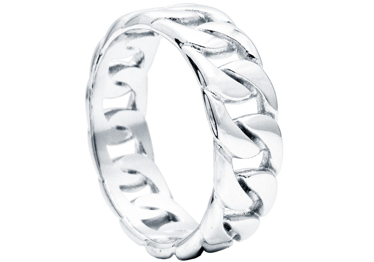 Mens 7mm Stainless Steel Cuban Link Band Ring