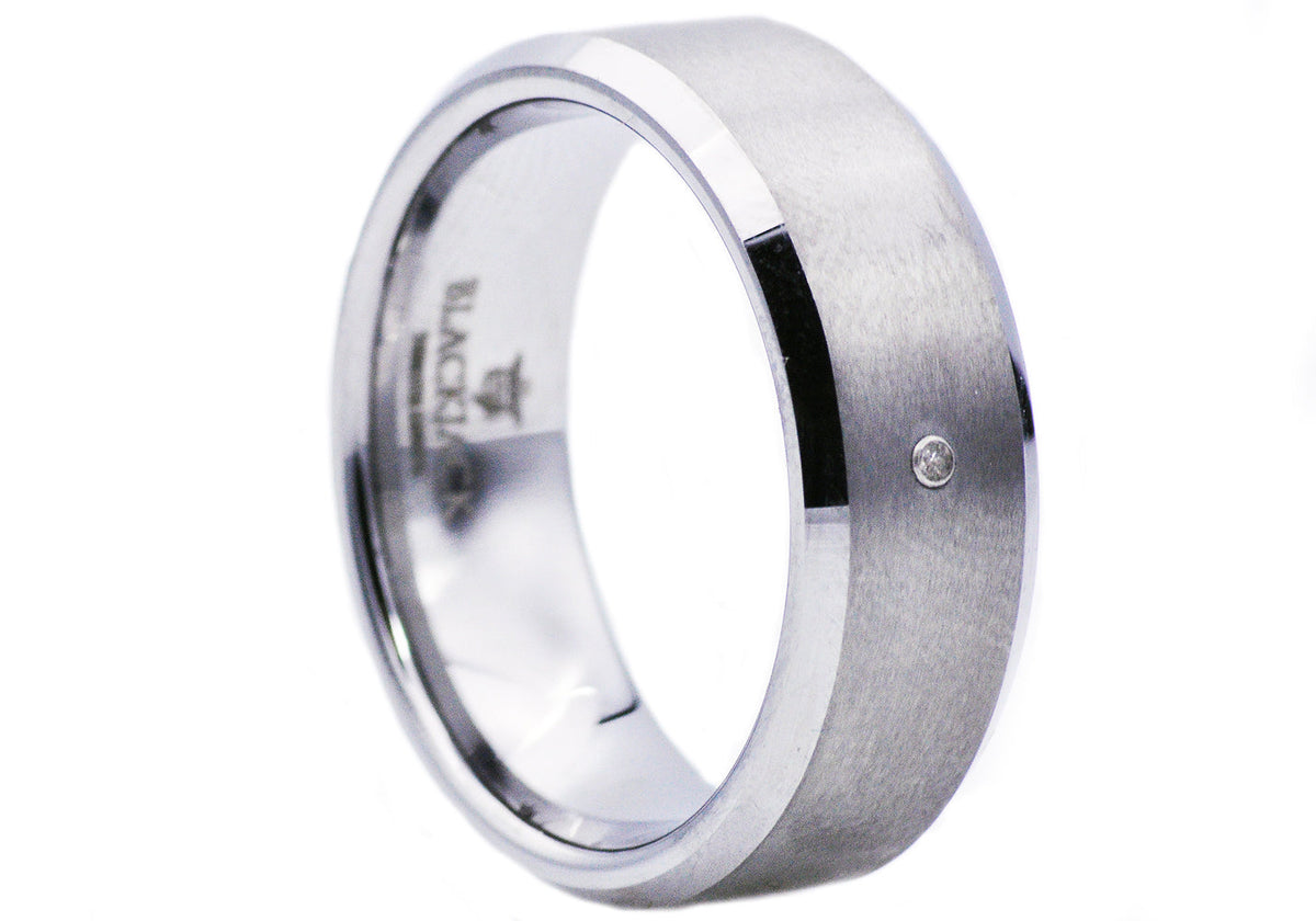 Mens Tungsten Band Ring With Diamond