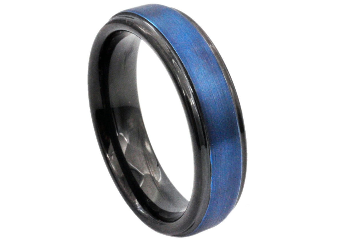Mens Two-Toned Blue and Black Tungsten Band Ring