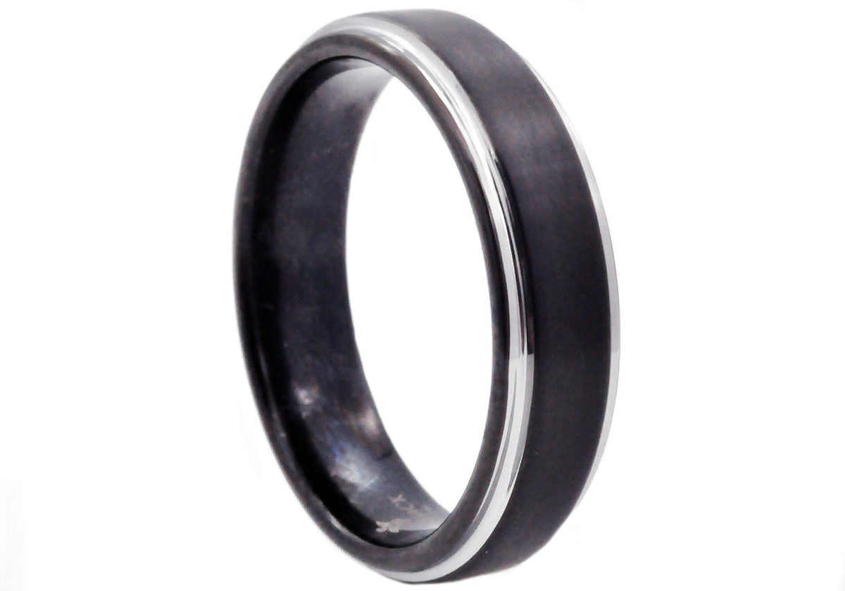 Mens Black Plated Tungsten Band Ring