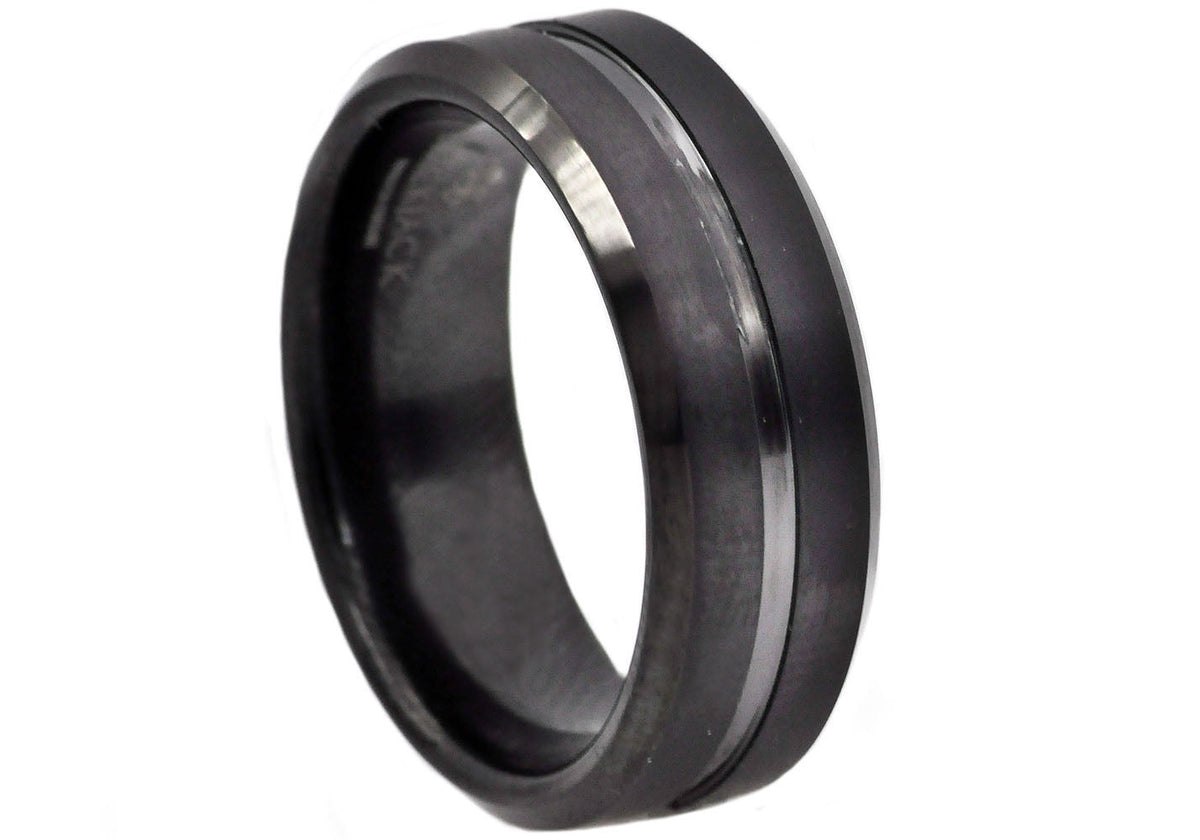 Mens Black Plated Tungsten Band Ring