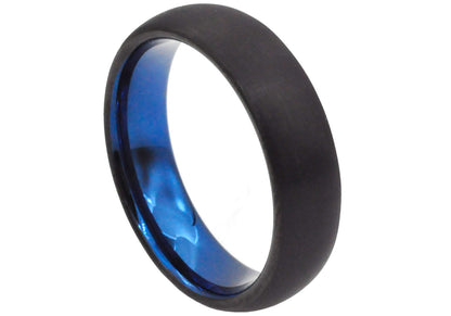 Mens Black And Blue Tungsten 6mm Band Ring