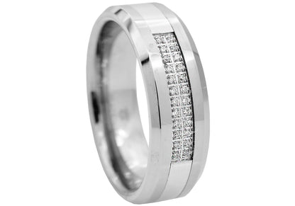 Mens Tungsten Band Ring With Cubic Zirconia