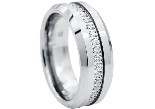 Mens Tungsten Band Ring With Cubic Zirconia