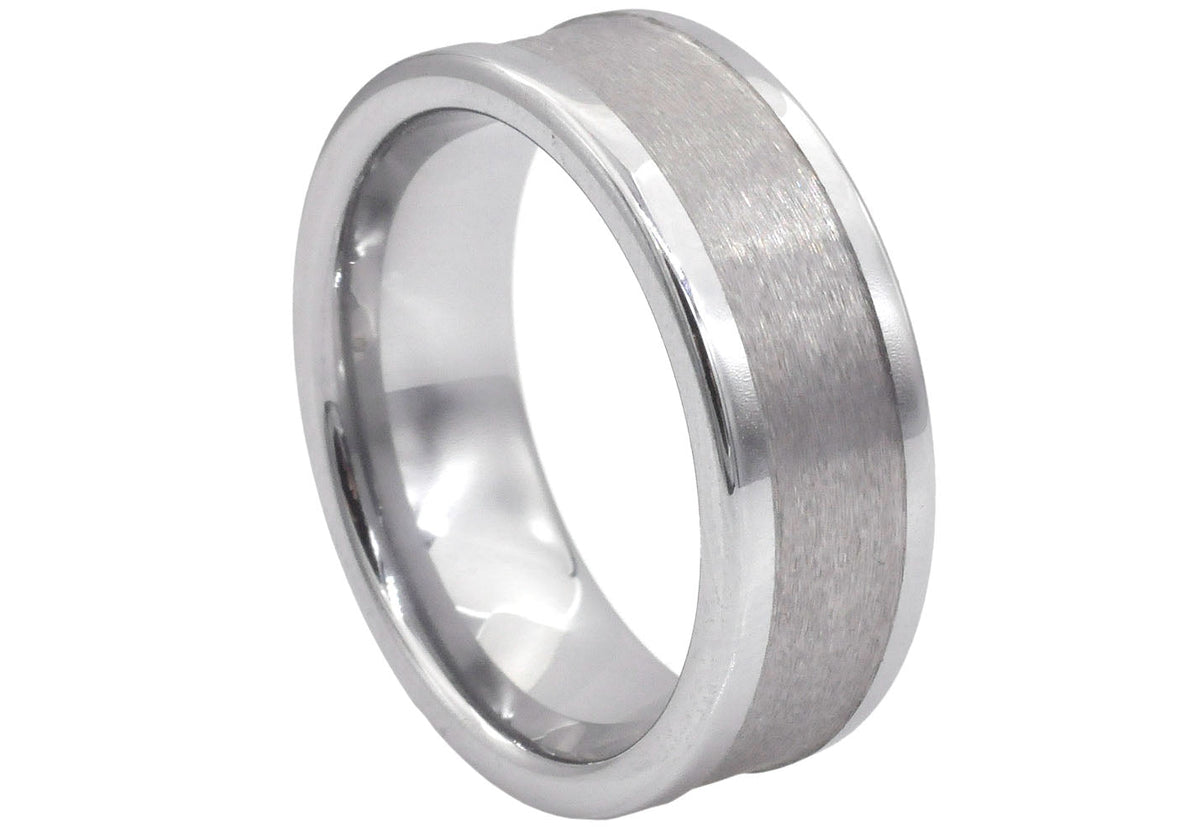 Mens 10mm Brushed And Polished Tungsten Band Ring