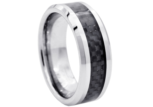 Mens Tungsten Band Ring With Carbon Fiber