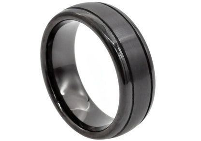 Mens 8mm Black Tungsten Double Stripe Band Ring