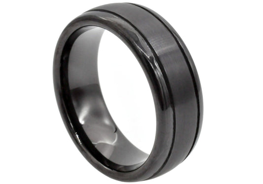 Mens 8mm Black Tungsten Double Stripe Band Ring