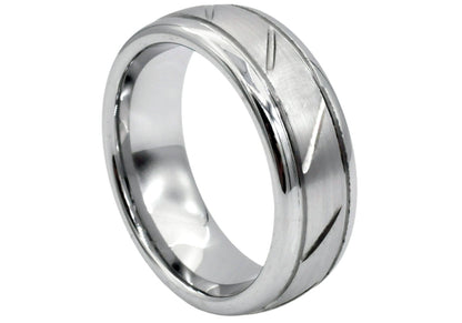 Mens 8mm Brushed And Polished Tungsten Etched Band Ring