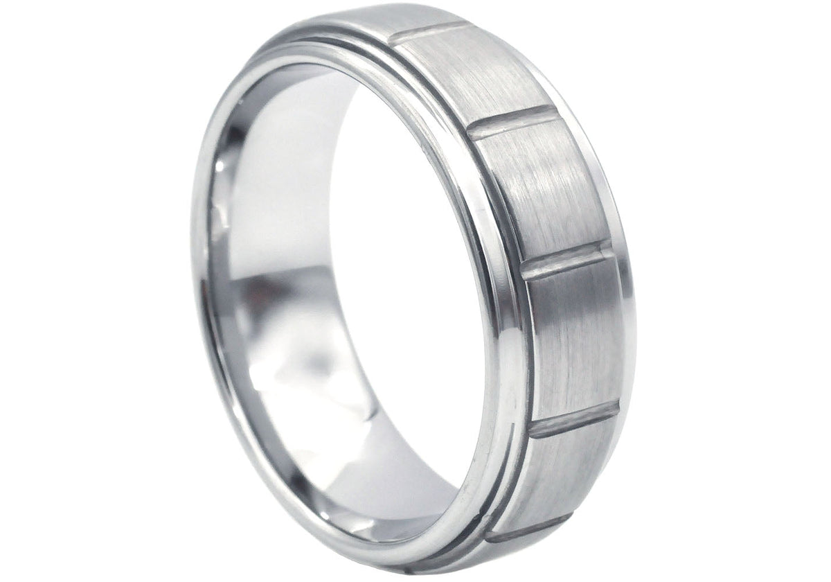 Mens Tungsten Band Ring With Square Design