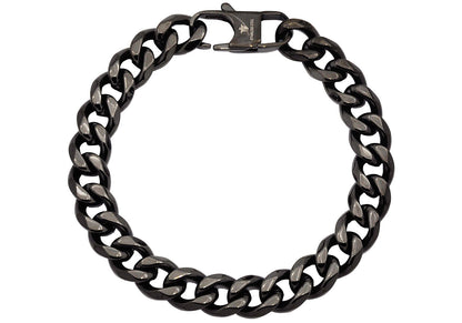 Mens 10mm Gun Metal Stainless Steel Cuban Link Chain Bracelet