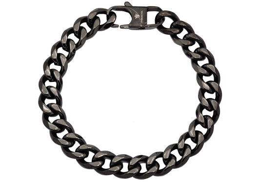 Mens 10mm Gun Metal Stainless Steel Cuban Link Chain Bracelet
