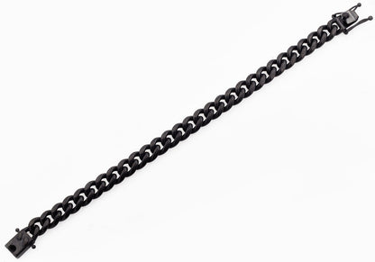 Mens 10mm Matte Black Stainless Steel Miami Cuban Link Bracelet With Box Clasp