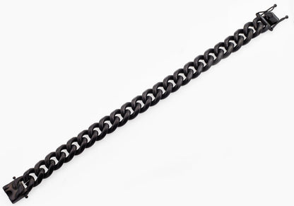 Mens 14mm Matte Black Plated Stainless Steel Miami Cuban Link Chain Bracelet With Box Clasp