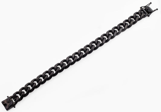 Mens 14mm Matte Black Plated Stainless Steel Miami Cuban Link Chain Bracelet With Box Clasp