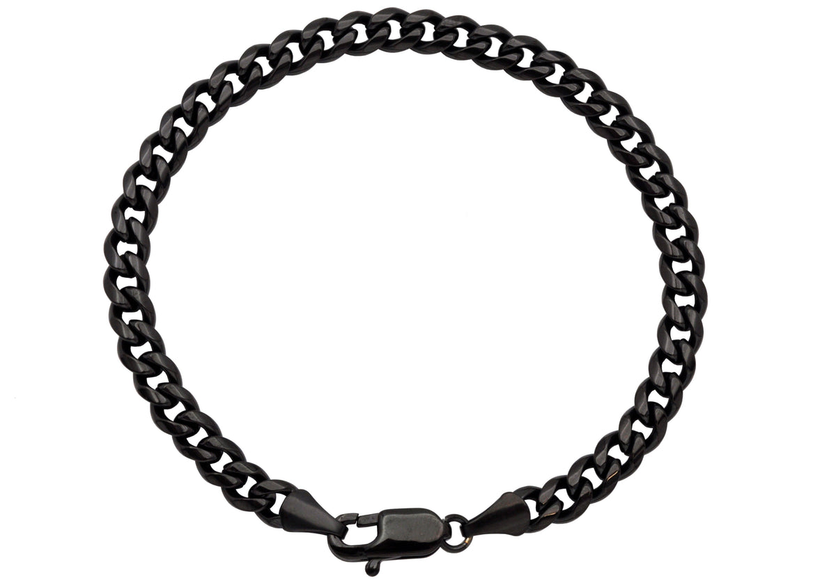 Mens 6mm Black Stainless Steel Miami Cuban Link Bracelet With Lobster Clasp