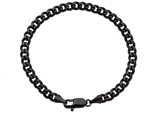 Mens 6mm Black Stainless Steel Miami Cuban Link Bracelet With Lobster Clasp